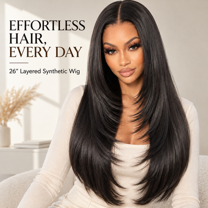 ✨ 26 Layered Synthetic Wig – Natural Middle Part