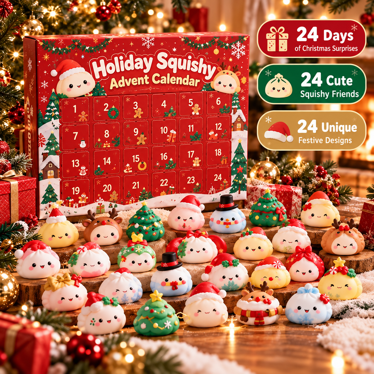 24-Day Christmas Advent Calendar – 24 Mini Squeeze Toy Surprises