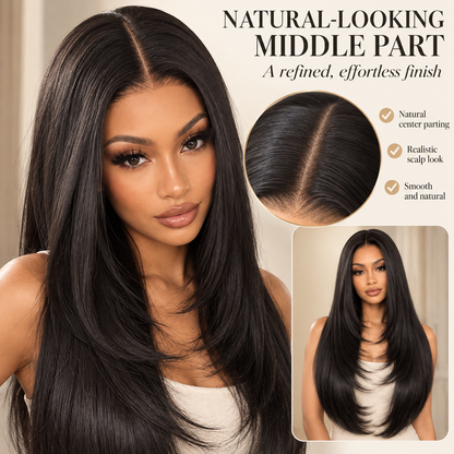 ✨ 26 Layered Synthetic Wig – Natural Middle Part