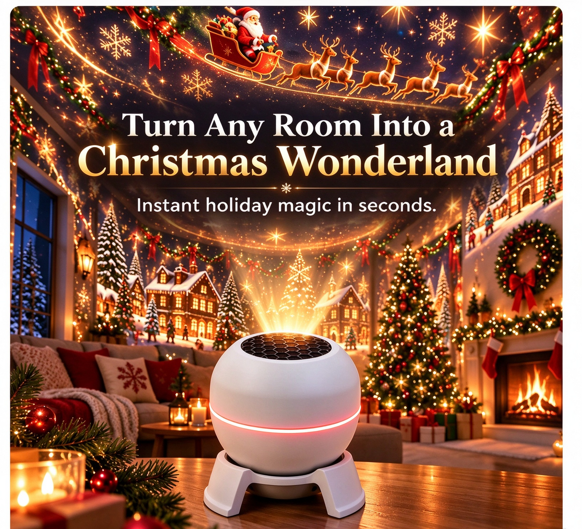 Festive room and Christmas projection lamp shown in the product gallery