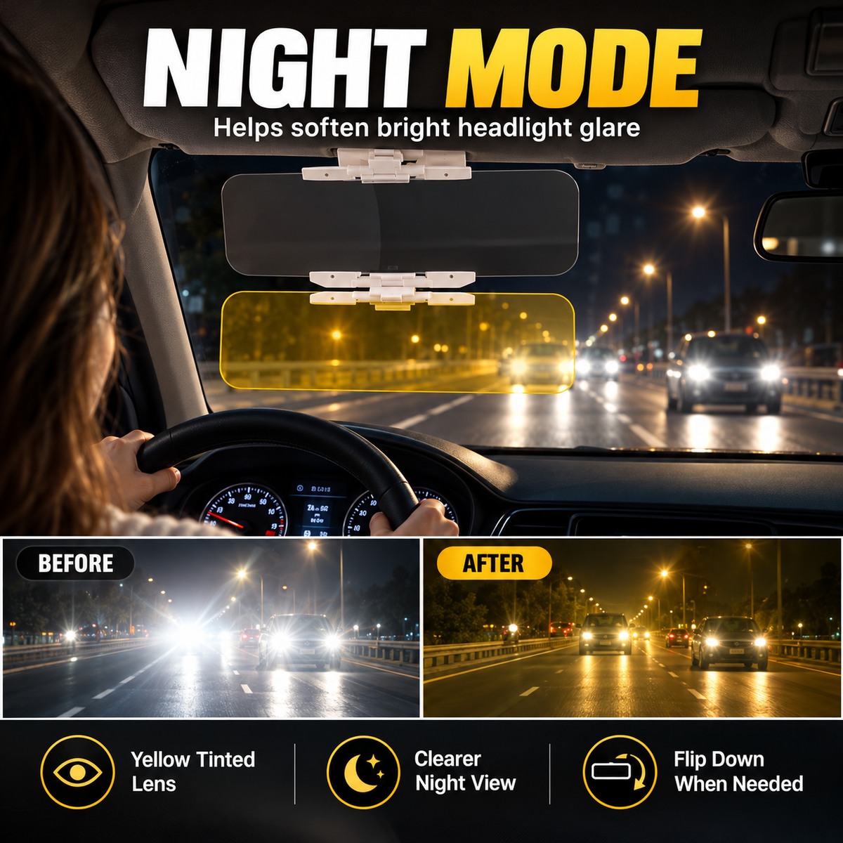 🚗 Universal Day & Night Anti-Glare Car Visor
