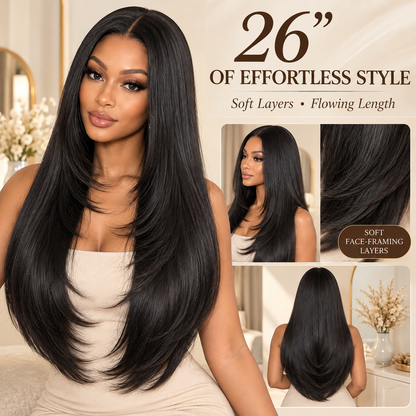 ✨ 26 Layered Synthetic Wig – Natural Middle Part