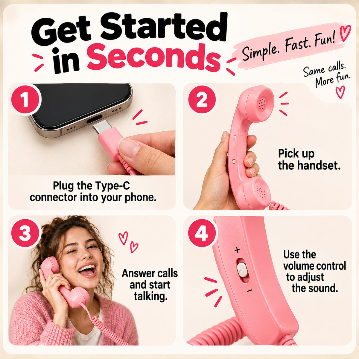 📞 Retro Phone Handset for USB-C Phones – Plug In & Make Calls Fun Again