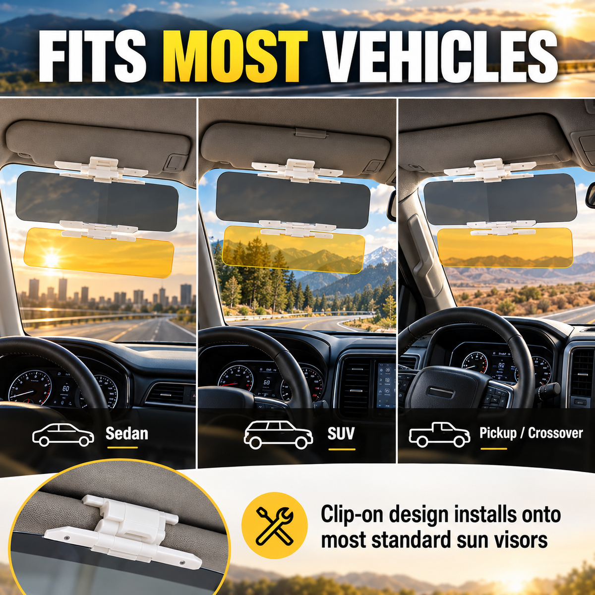 🚗 Universal Day & Night Anti-Glare Car Visor