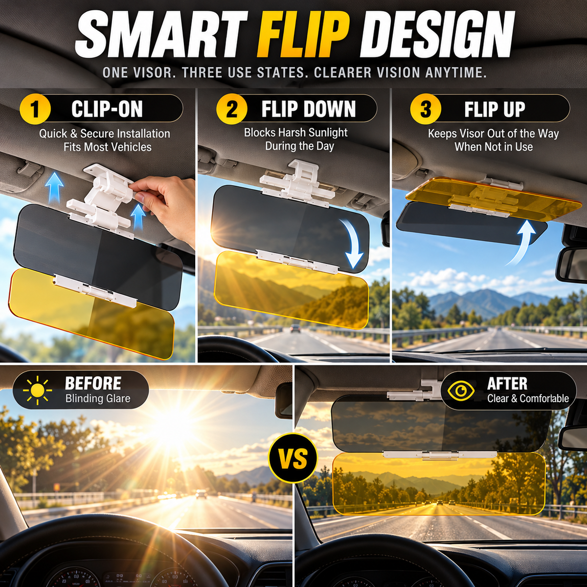 🚗 Universal Day & Night Anti-Glare Car Visor