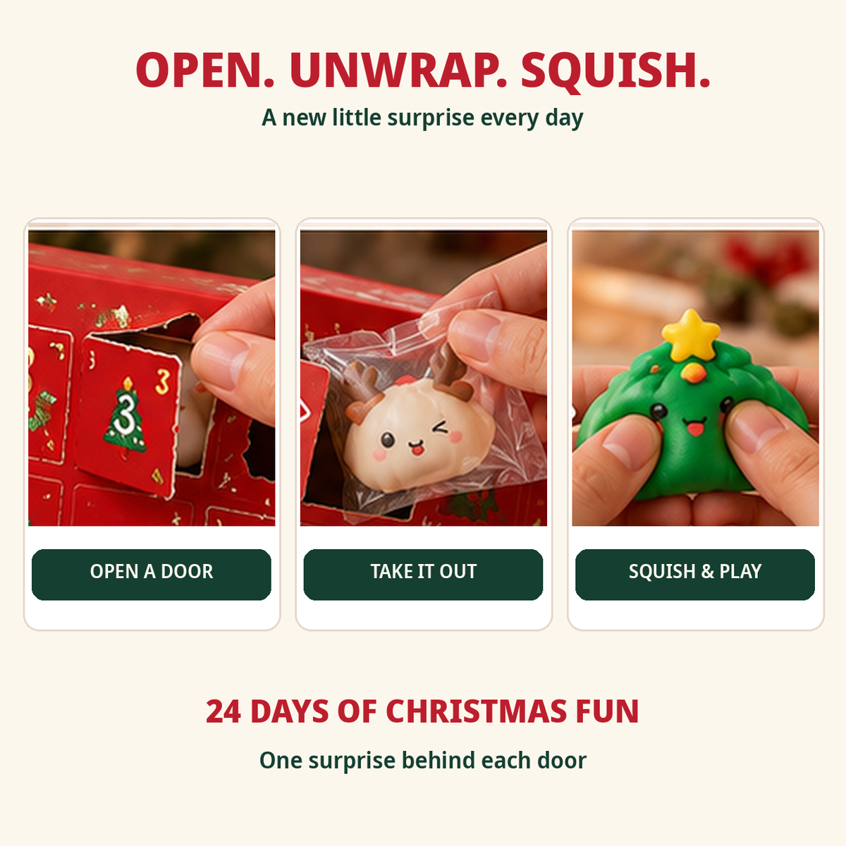24-Day Christmas Advent Calendar – 24 Mini Squeeze Toy Surprises