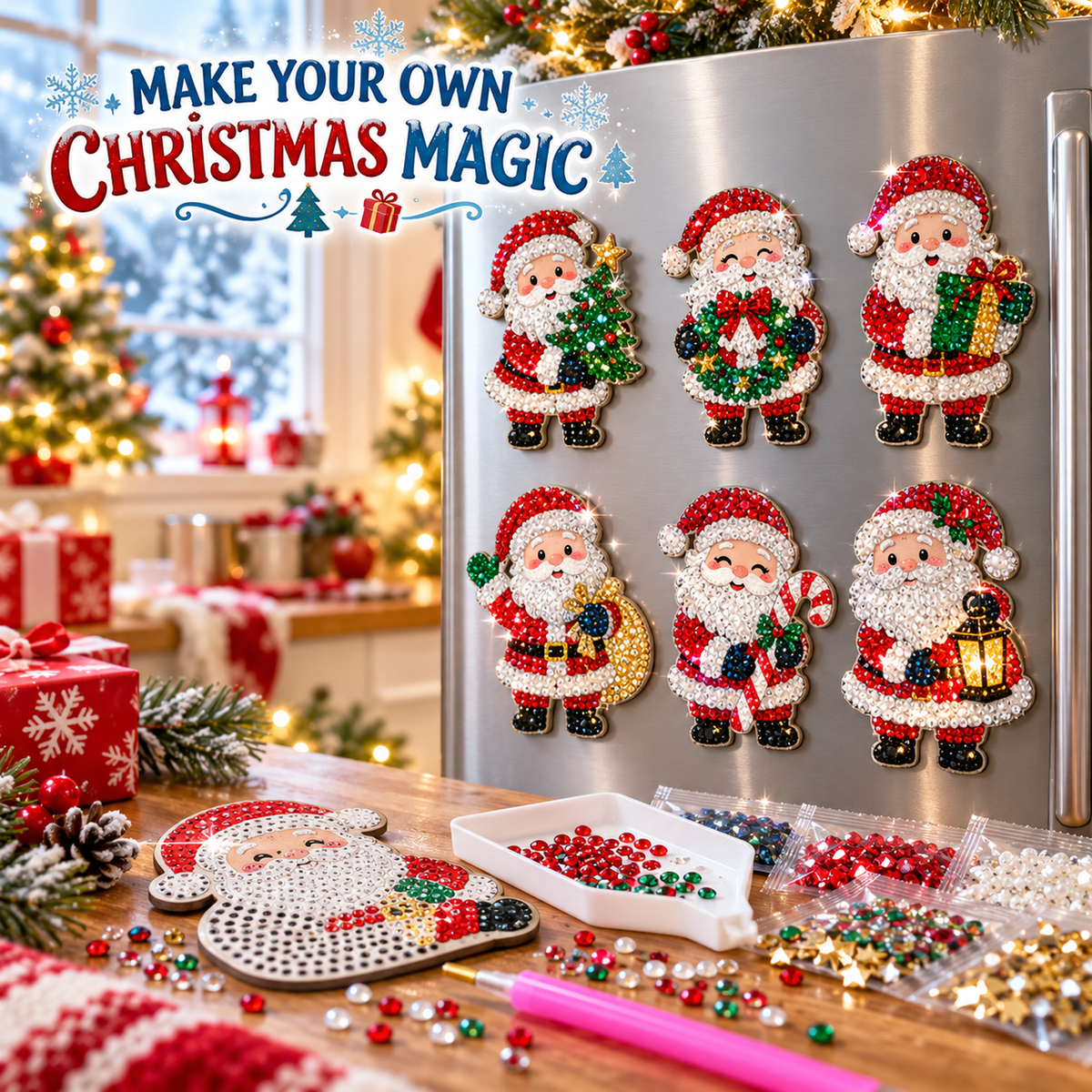 🎅 6-Piece DIY Christmas Diamond Art Fridge Magnets ❄️ Limited-Time 50% OFF